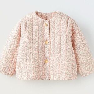Zara Kids Light Pink Patterned Puffer quilted Jacket